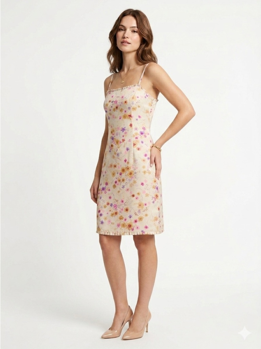 Ann Taylor LOFT 90s Vintage Slip Silk Dress Rachel Green 100% Silk Floral Size 6